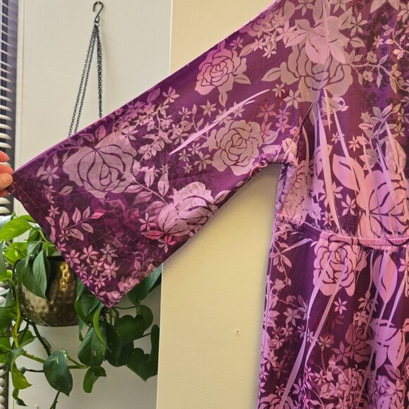 Vintage Purple Floral Bell Sleeve Babydoll Fairy Whimsigoth Womens 1X Tunic Top - Picture 3 of 10